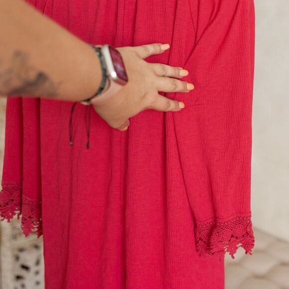 NAIF Pink Women's Crochet 3/4 Sleeve Shift Dress size L‎ - Picture 9 of 11